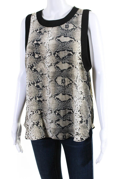 Elizabeth and James Womens Silk Animal Print Tank Top Blouse Beige Size L