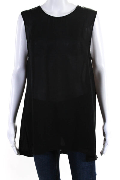 Vince Womens Beaded Round Neck Sleeveless Pullover Tank Top Blouse Black Size L