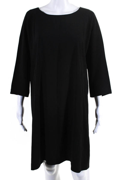 DKNY Womens Round Neck Long Sleeve Pullover  Knee Length Dress Black Size L