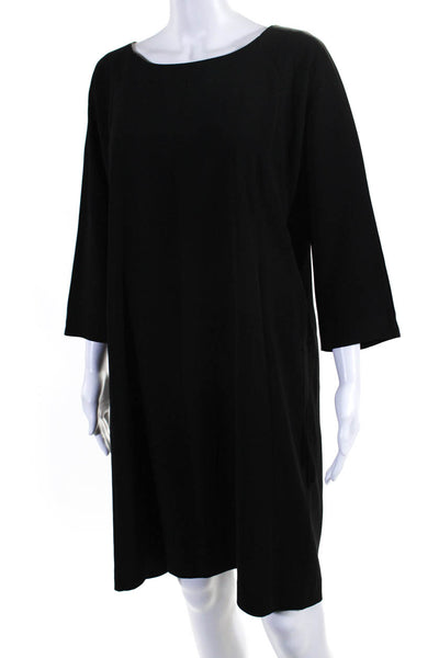 DKNY Womens Round Neck Long Sleeve Pullover  Knee Length Dress Black Size L