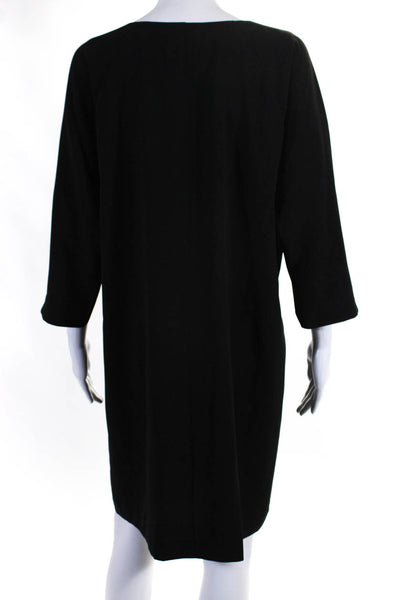 DKNY Womens Round Neck Long Sleeve Pullover  Knee Length Dress Black Size L