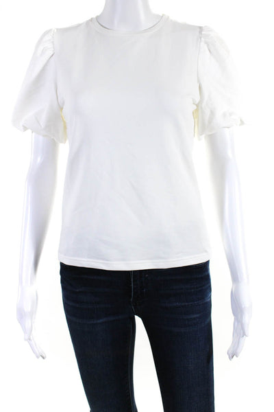 Walter Baker Womens Cotton Short Puff Sleeve Round Neck Blouse White Size XS