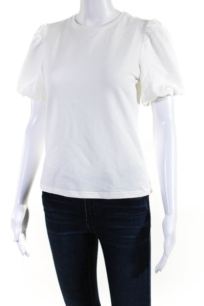 Walter Baker Womens Cotton Short Puff Sleeve Round Neck Blouse White Size XS