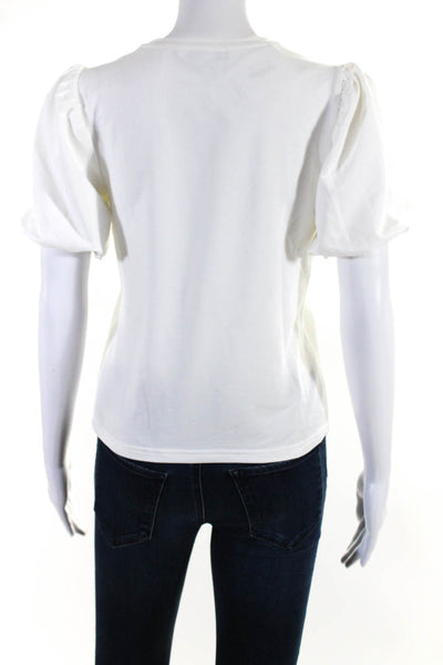 Walter Baker Womens Cotton Short Puff Sleeve Round Neck Blouse White Size XS