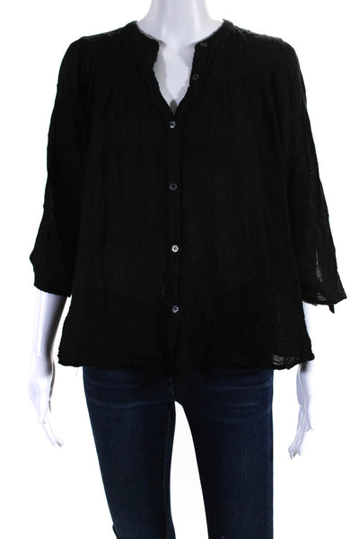 Felicite Womens Cotton Lightweight Button Down Blouse Black Size 1