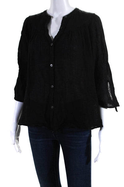 Felicite Womens Cotton Lightweight Button Down Blouse Black Size 1