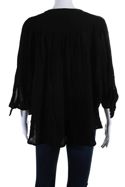 Felicite Womens Cotton Lightweight Button Down Blouse Black Size 1