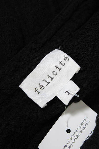 Felicite Womens Cotton Lightweight Button Down Blouse Black Size 1