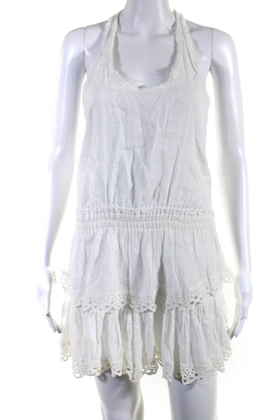 Love Shack Fancy Womens Cotton Scoop Neck Lace Trim Ruffle Dress White Size 0