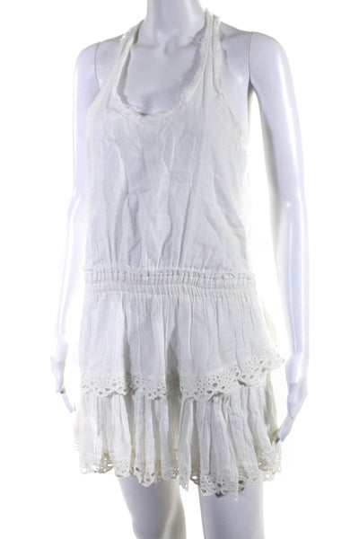 Love Shack Fancy Womens Cotton Scoop Neck Lace Trim Ruffle Dress White Size 0