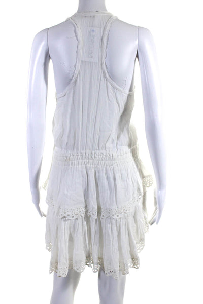 Love Shack Fancy Womens Cotton Scoop Neck Lace Trim Ruffle Dress White Size 0