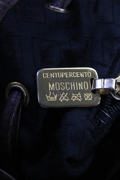 Moschino Womens Logo Strap Drawstring Nylon Bucket Handbag Brown