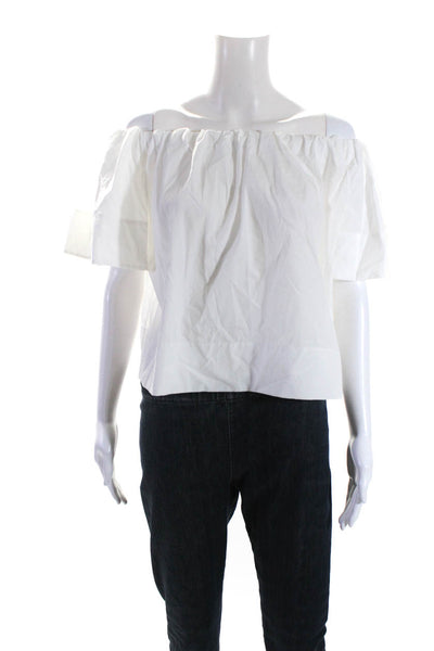 Vince Womens Cotton Short Sleeve Off The Shoulder Blouse White Size S