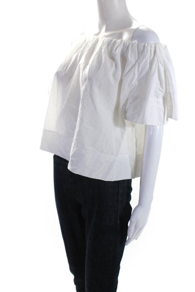 Vince Womens Cotton Short Sleeve Off The Shoulder Blouse White Size S