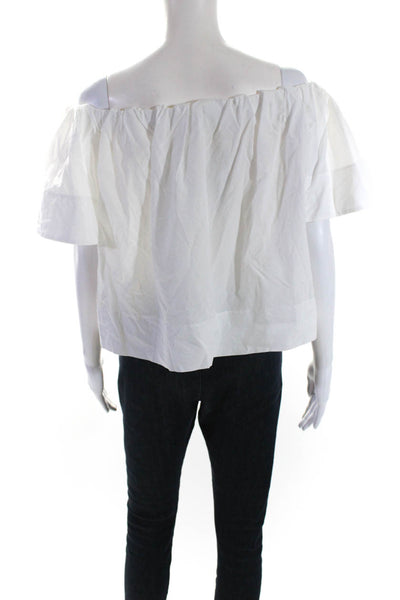 Vince Womens Cotton Short Sleeve Off The Shoulder Blouse White Size S