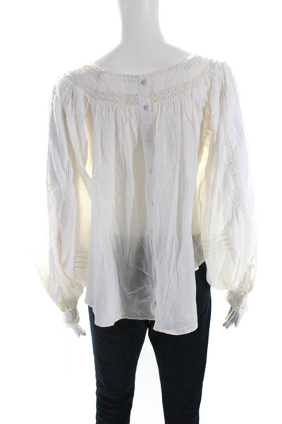 Free People Womens Cotton Square Neck Lace Trim Embroidered Blouse White Size S