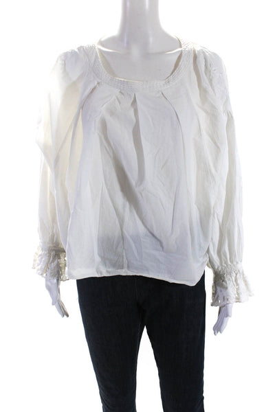 Free People Womens Cotton Lace Trim Pleated Dolman Sleeve Blouse White Size S