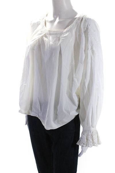 Free People Womens Cotton Lace Trim Pleated Dolman Sleeve Blouse White Size S