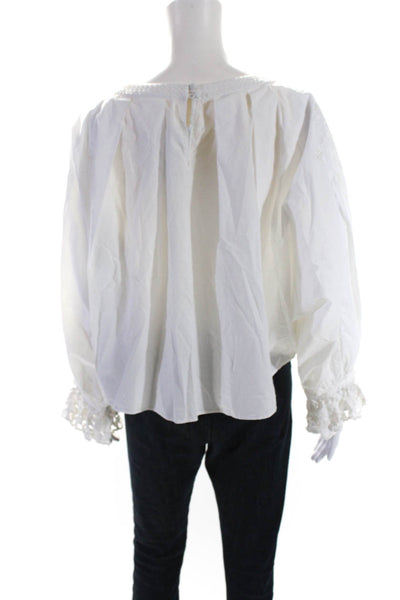 Free People Womens Cotton Lace Trim Pleated Dolman Sleeve Blouse White Size S