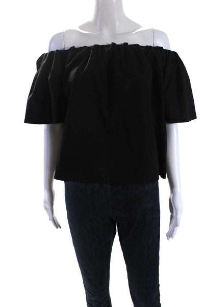 Vince Womens Cotton Short Sleeve Off The Shoulder Blouse Black Size S