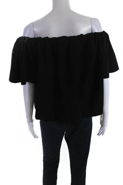 Vince Womens Cotton Short Sleeve Off The Shoulder Blouse Black Size S