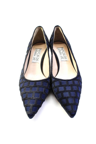 Pancaldi Womens Blue Textured Pointed Toe Kitten Heels Pumps Shoes Size 6.5
