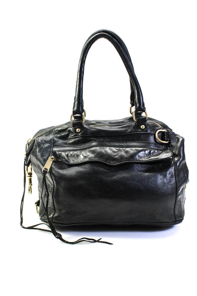 Rebecca Minkoff Womens Black Leather Zip Large Top Handle Satchel Bag Handbag