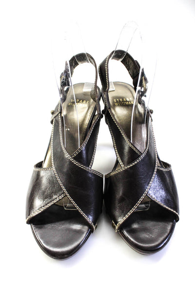 Stuart Weitzman Womens Crossover Leather Slingback Sandals Dark Brown Size 8