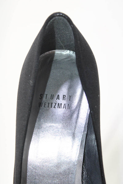 Stuart Weitzman Womens Rhinestone Satin Peep Toe Platform Pumps Black Size 7