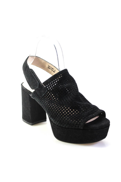 Sacha London Womens Perforated Suede Slingback Block Heel Sandals Black Size 6.5