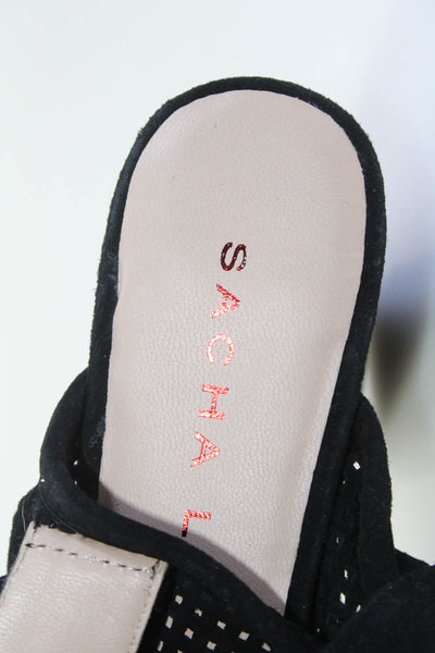Sacha London Womens Perforated Suede Slingback Block Heel Sandals Black Size 6.5