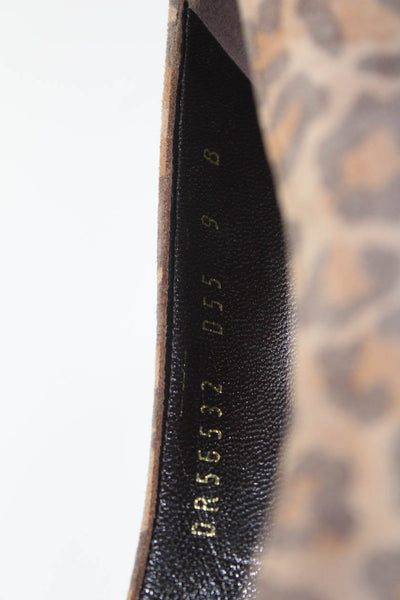 Salvatore Ferragamo Womens Leopard Print Slip On Pumps Brown Suede Size 9