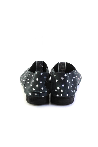 Kaanas Womens Metallic Star Flat Nubuck Leather Loafers Black Silver Size 8