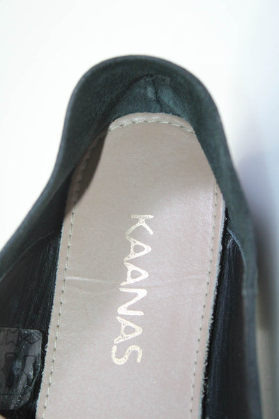 Kaanas Womens Metallic Star Flat Nubuck Leather Loafers Black Silver Size 8