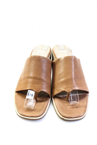 Eileen Fisher Womens Stacked Heel Leather Thong Mules Sandals Tan Size 9
