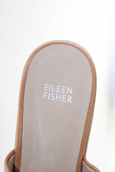 Eileen Fisher Womens Stacked Heel Leather Thong Mules Sandals Tan Size 9