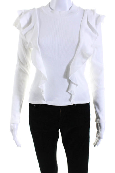 Veronica Beard Jeans Womens White Cotton Ribbed Ruffle Detail Blouse Top Size S