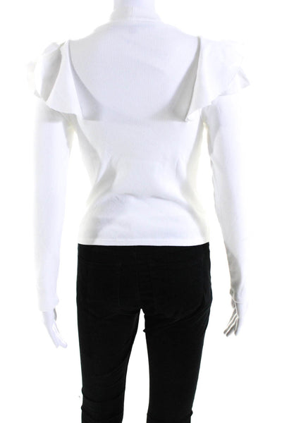 Veronica Beard Jeans Womens White Cotton Ribbed Ruffle Detail Blouse Top Size S