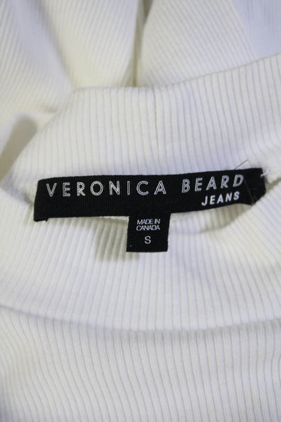 Veronica Beard Jeans Womens White Cotton Ribbed Ruffle Detail Blouse Top Size S