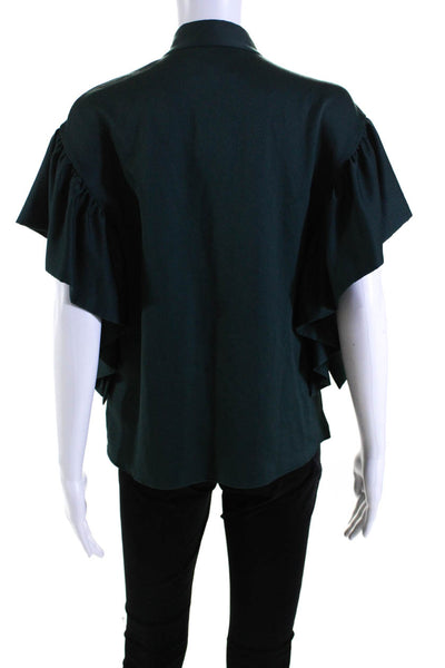 Ted Baker Womens Dark Green Tie Neck Ruffle Cap Sleeve Blouse Top Size 2