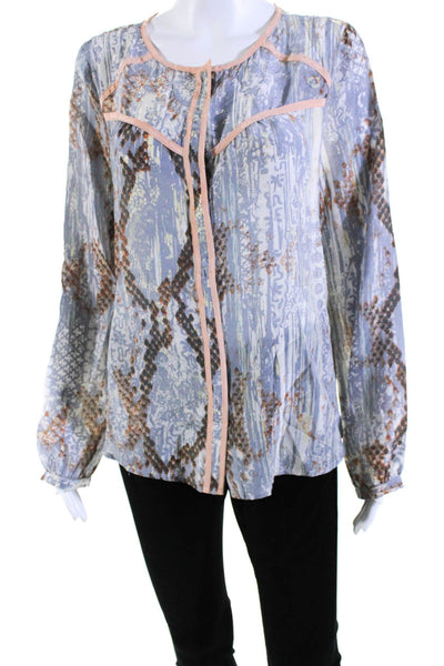 Maeve Anthropologie Womens Blue Silk Snakeskin Print Crew Neck Blouse Top Size M