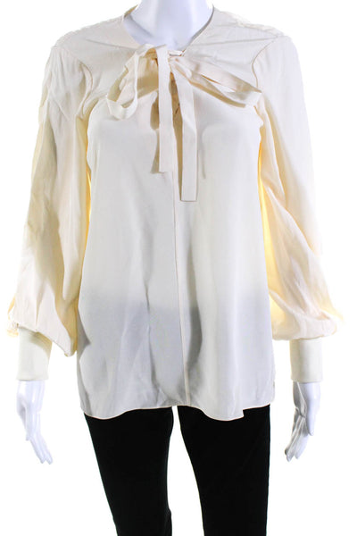 Tibi Womens Cream Silk Lace Up V-Neck Long Sleeve Blouse Top Size S