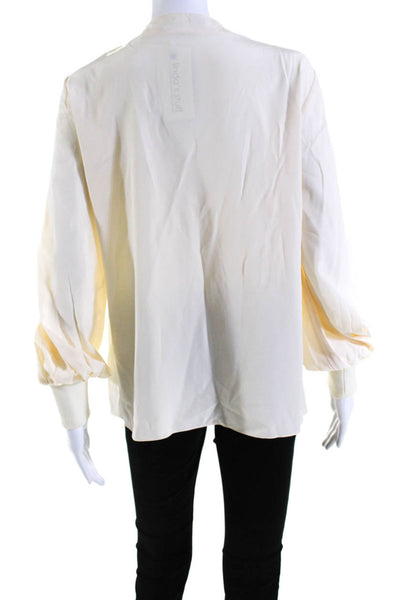 Tibi Womens Cream Silk Lace Up V-Neck Long Sleeve Blouse Top Size S