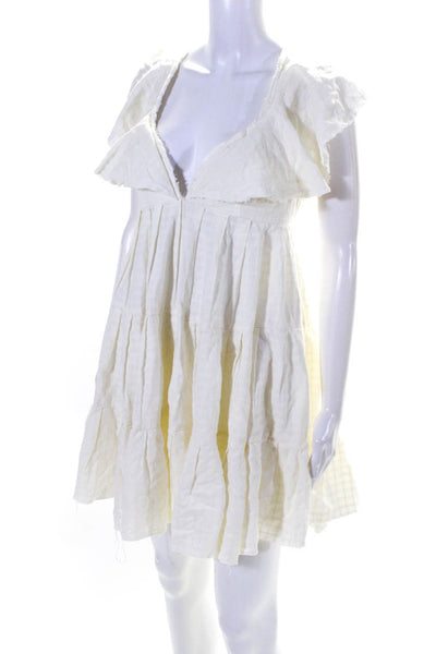 Free People Womens Cotton Striped Smocked Tied Ruffled Tiered Dress White Size S