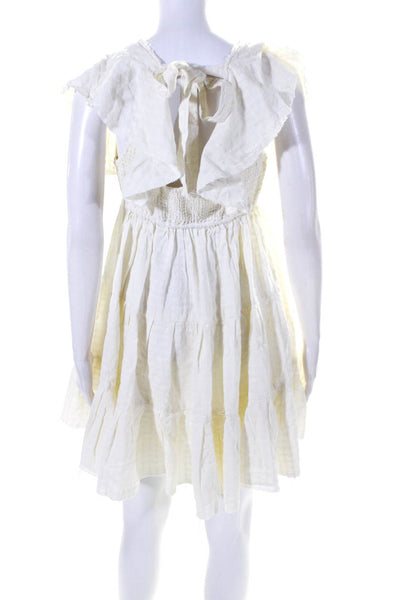 Free People Womens Cotton Striped Smocked Tied Ruffled Tiered Dress White Size S