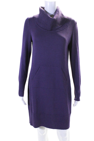 St. John Sport Womens Long Sleeve Cowl Santana Knit Sweater Dress Purple Petite