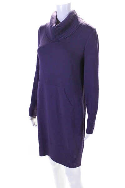 St. John Sport Womens Long Sleeve Cowl Santana Knit Sweater Dress Purple Petite