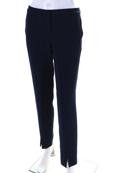 St. John Womens Low Rise Slim Leg Pleated Pants Navy Blue Size 2