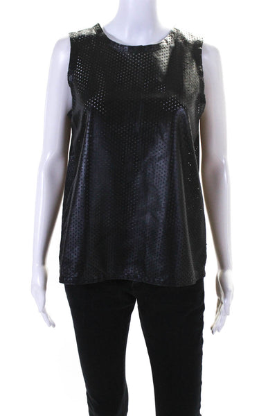 Blue Les Copains Womens Perforated Sleeveless Leather Top Blouse Black Size IT40