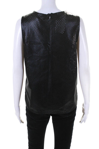 Blue Les Copains Womens Perforated Sleeveless Leather Top Blouse Black Size IT40